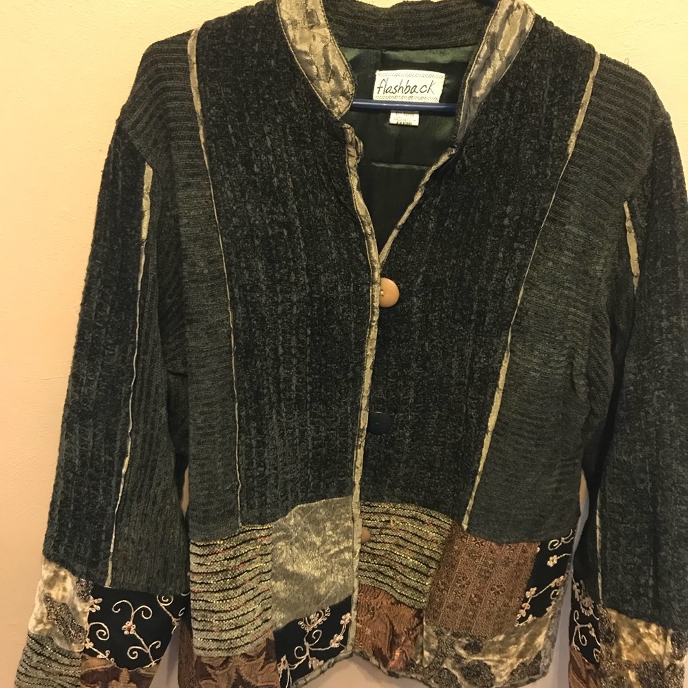 Green Patchwork Boho Short Jacket - image 1